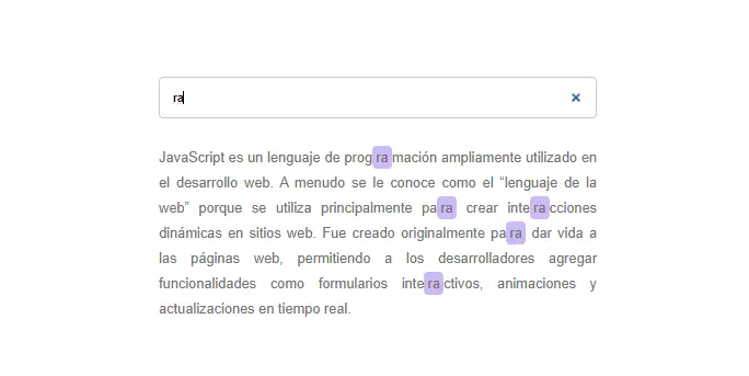 Captura de pantalla del proyecto Searching text