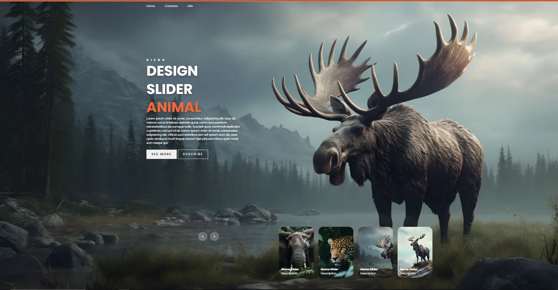 Captura de pantalla del proyecto Landing page animals
