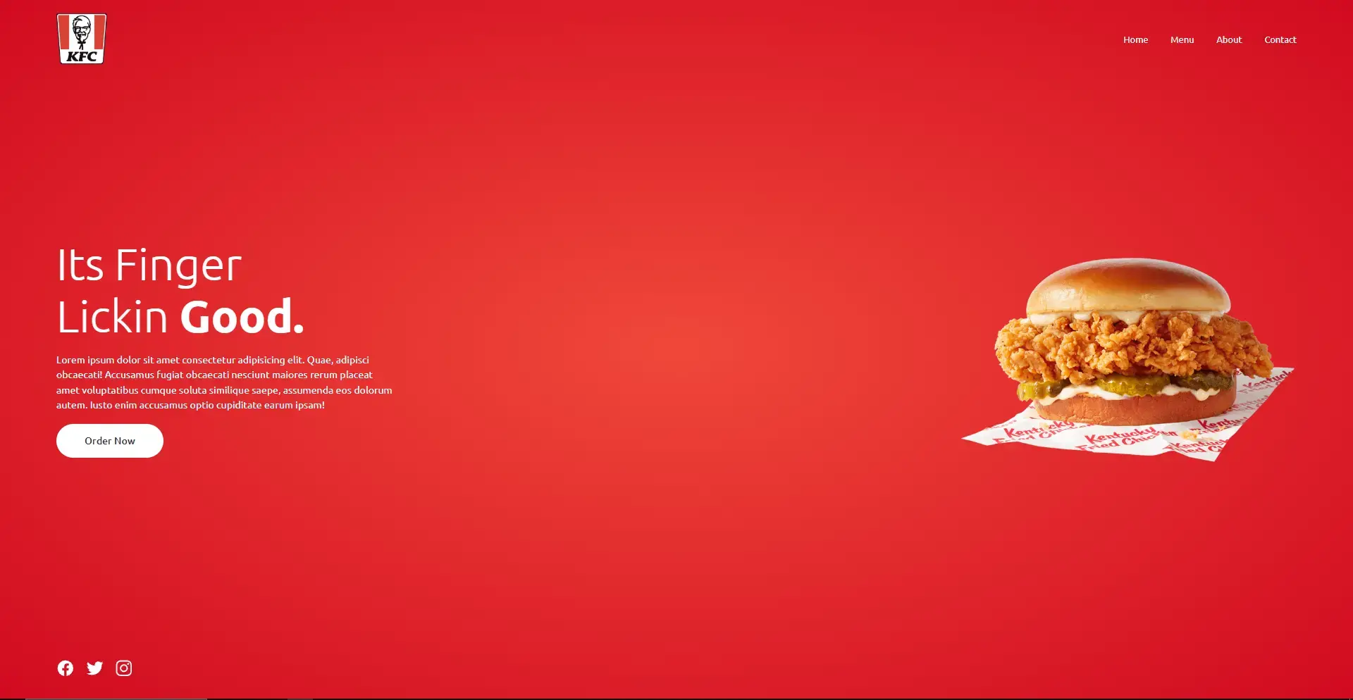 Captura de pantalla del proyecto Landing page de KFC