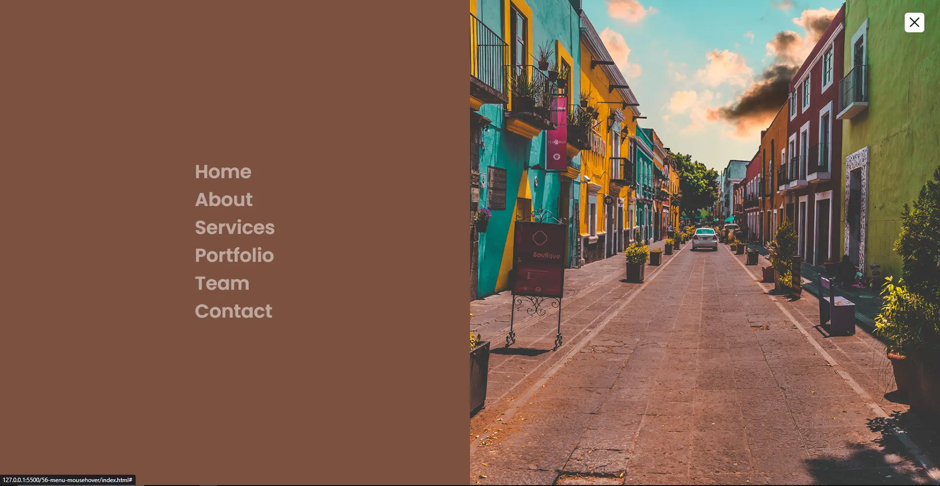 Captura de pantalla del proyecto Menu mousehover