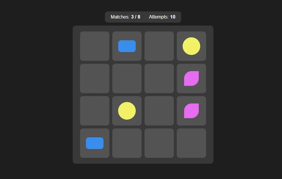 Captura de pantalla del proyecto Memory game